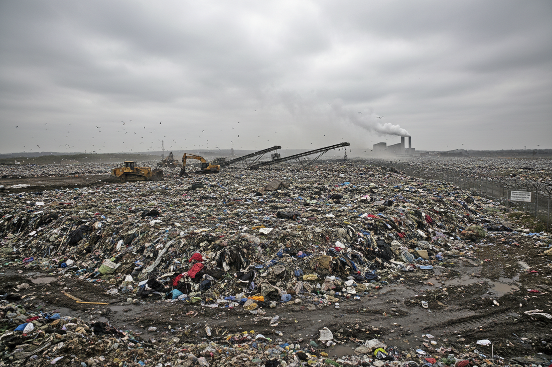 Landfill image showing the impact of fast fashion waste