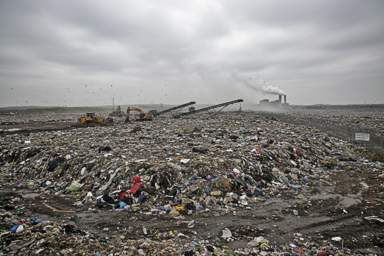 Landfill image showing the impact of fast fashion waste