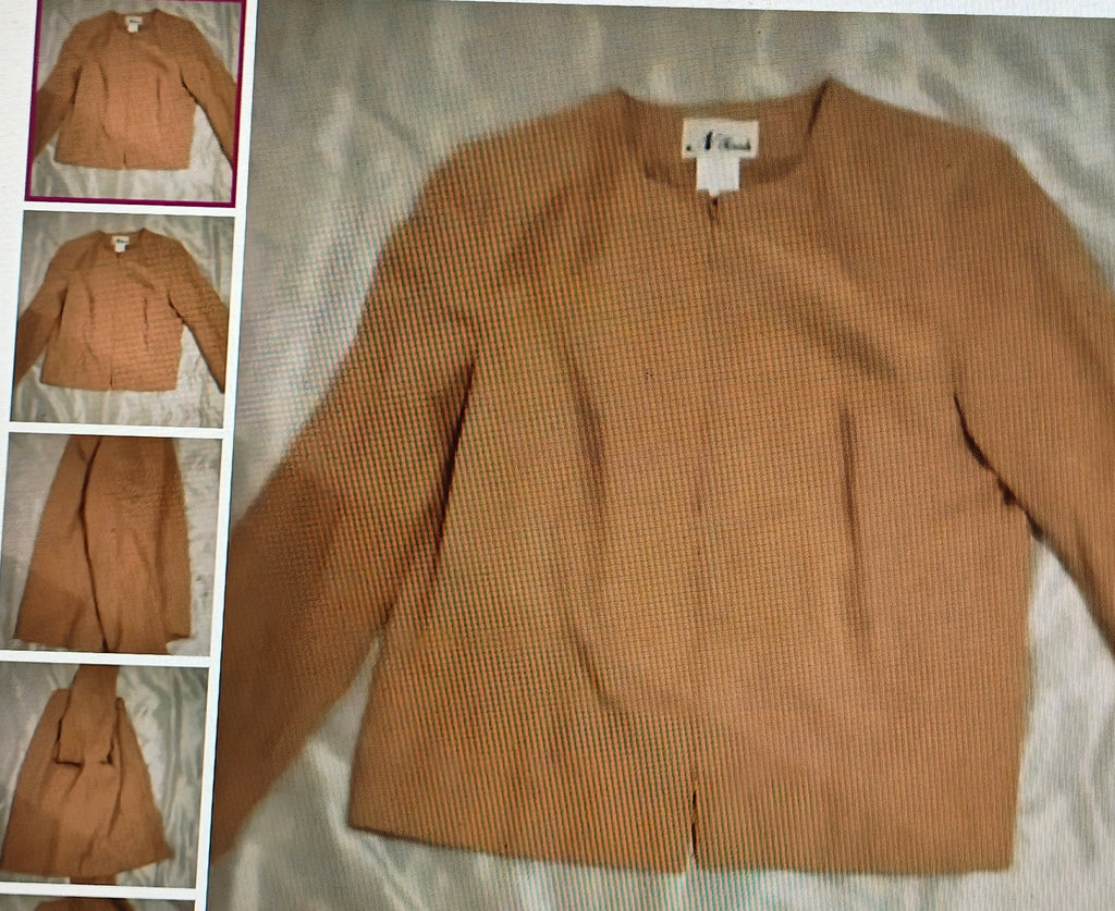 Valerie Stevens Women's Tan Suit Jacket Size 12 Zipper Closure