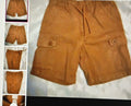 Brown checkered shorts on a white background with multiple views shown.