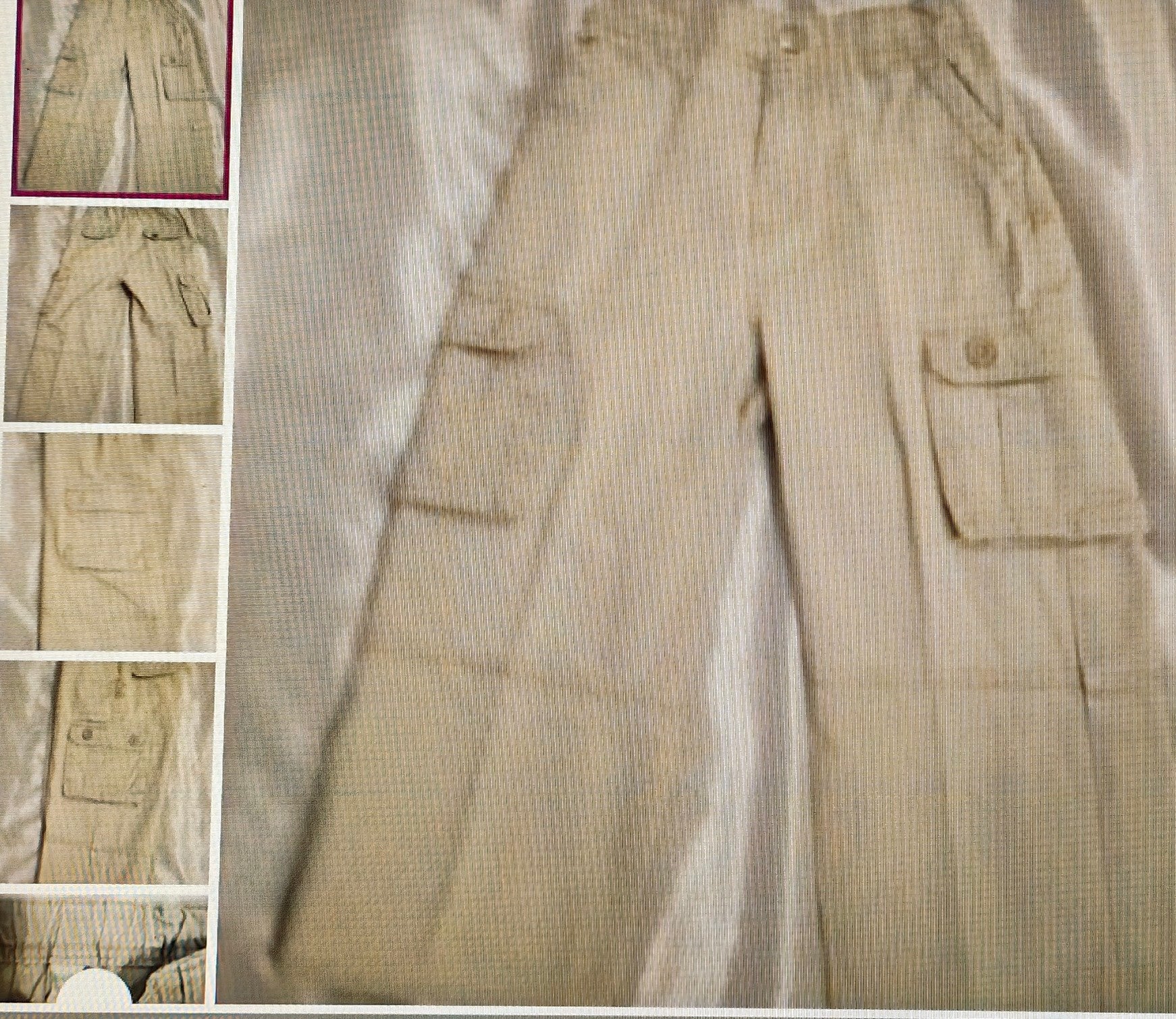 Beige pants with multiple views on a white background