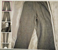 Gray pants displayed with a close-up inset on a light background