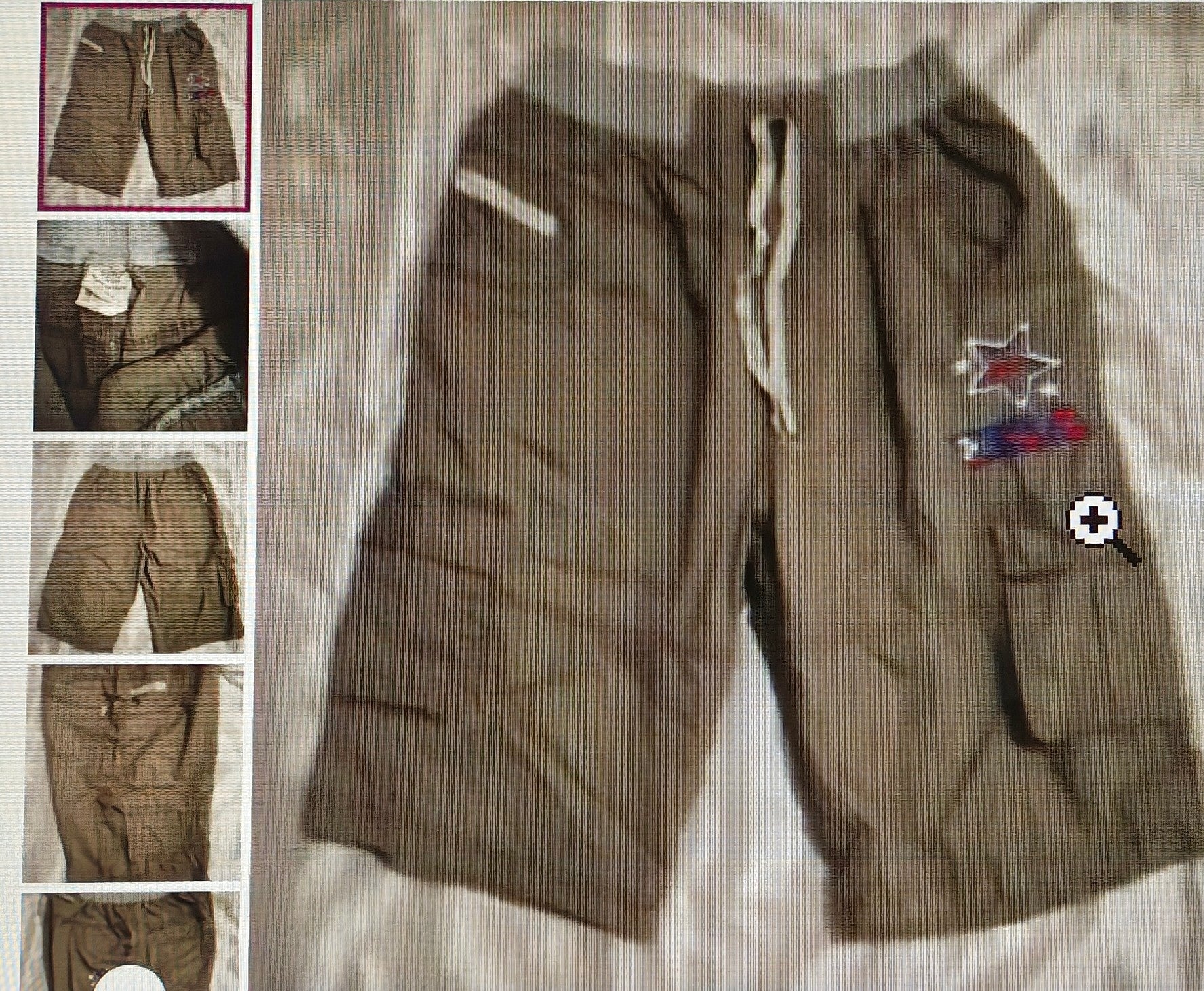 Brown pants with star and moon design on a textured surface