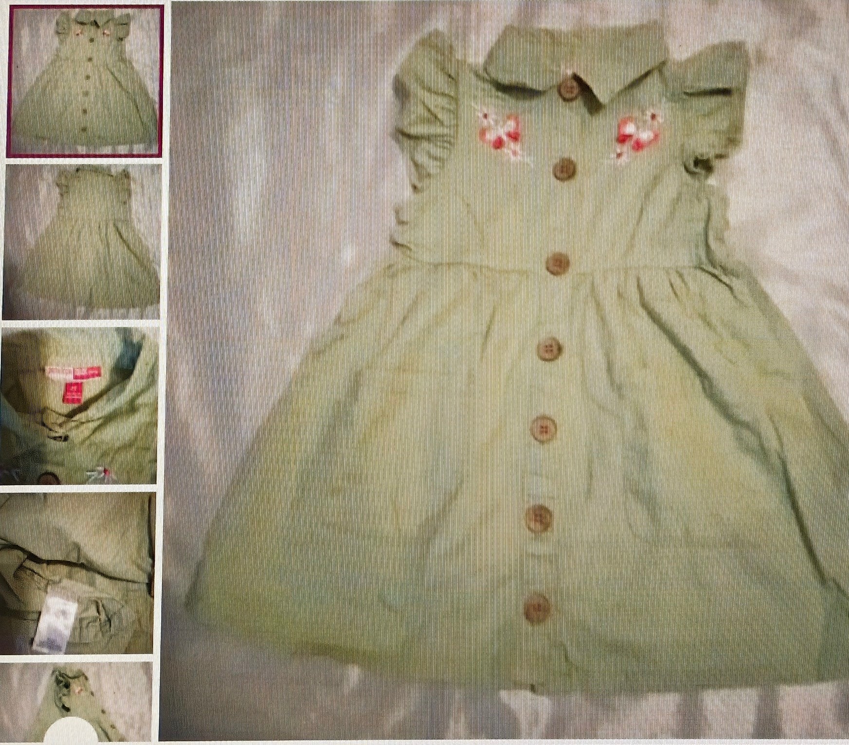 Green checkered dress with floral details on a textured surface