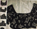 Black floral-patterned top on a white background with smaller images on the left.