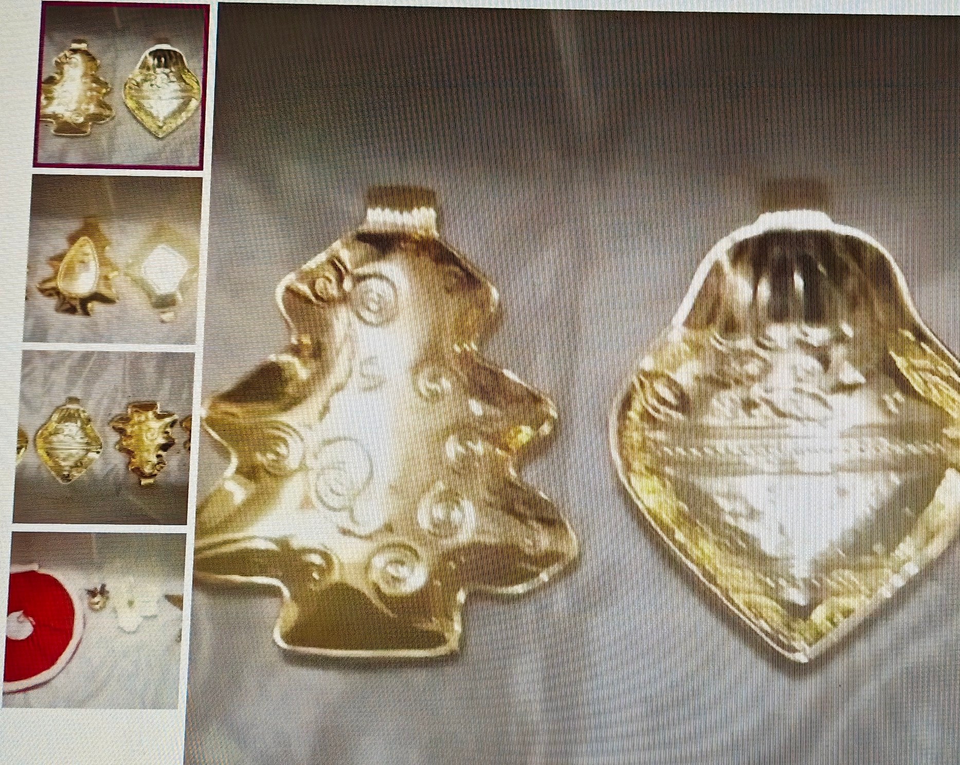 4 gold tone holiday candy dishes Christmas in July decorative event
