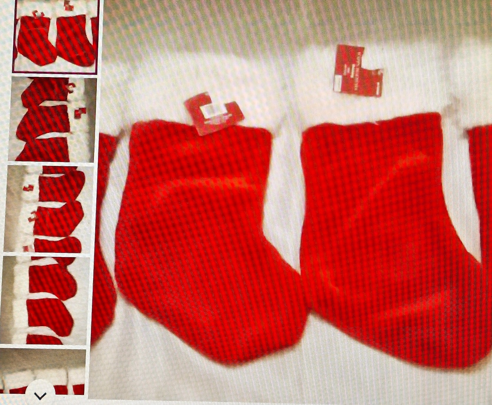 New 4 Christmas stockings red/white 14"H 7"W Christmas in July decorative event
