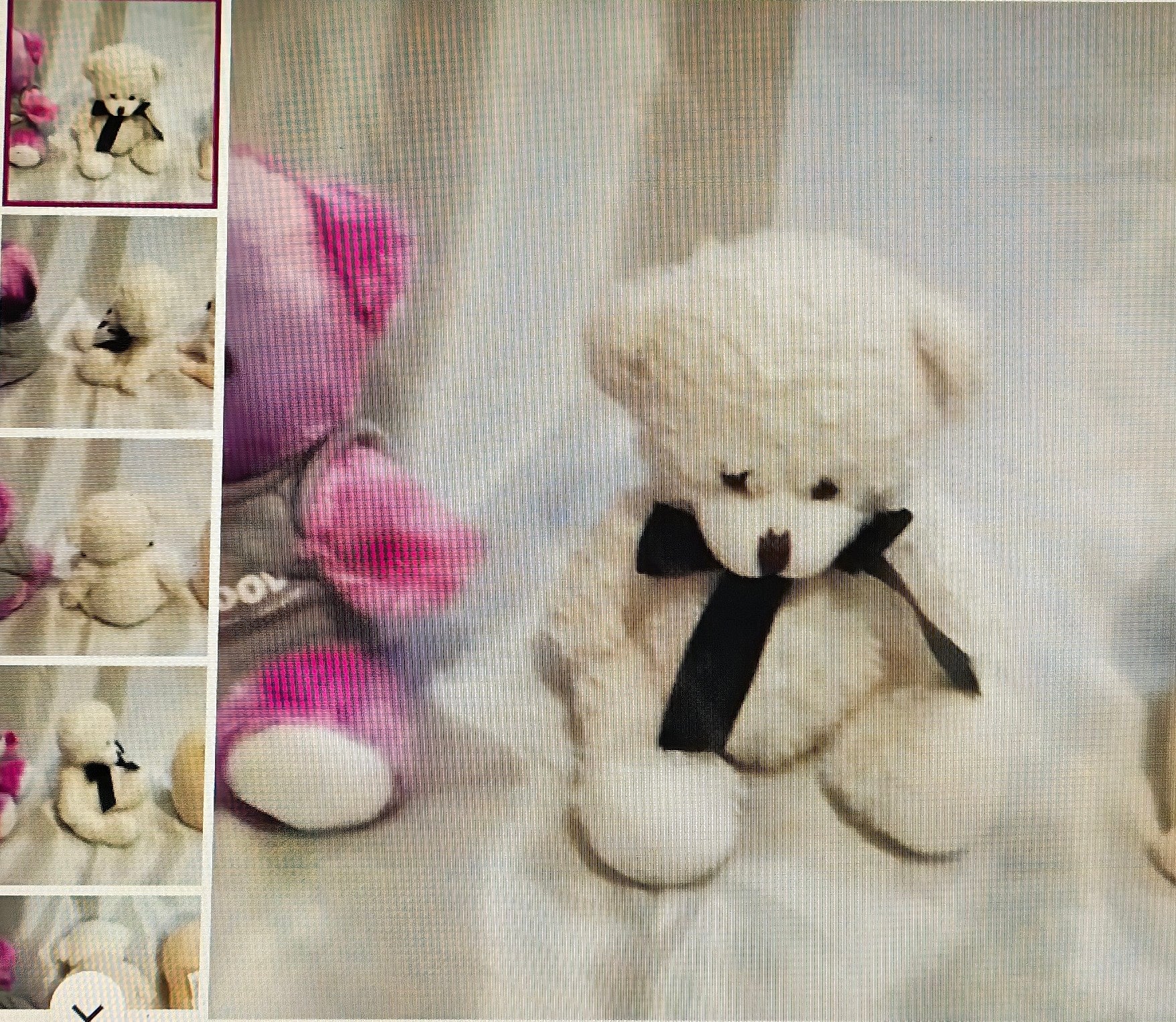 Collage of teddy bears with a focus on one wearing a black bow tie against a textured background.