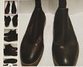 Pair of black leather boots on a white background with additional views shown.