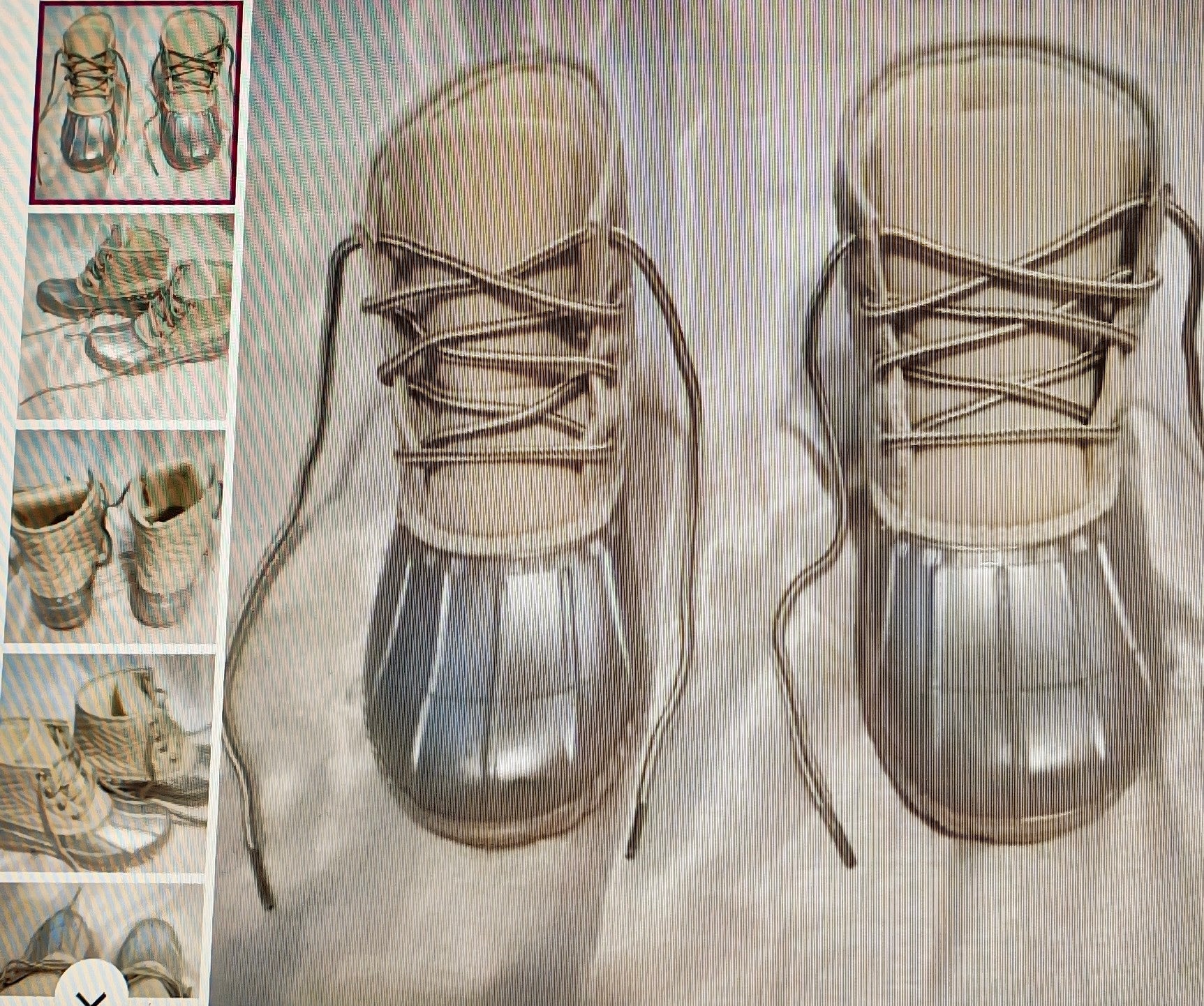 Illustration of a pair of lace-up shoes on a textured surface with smaller inset images showing different angles.
