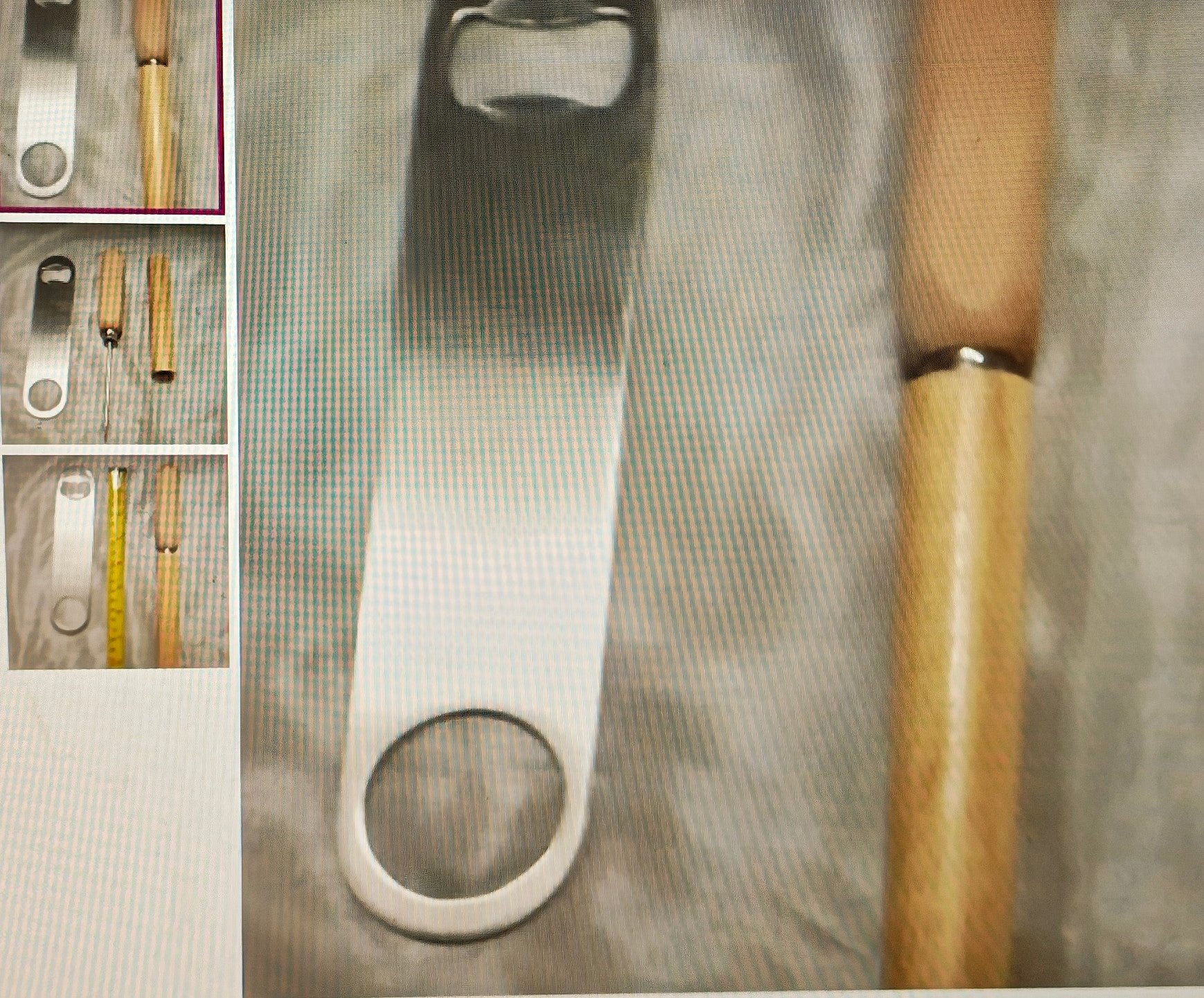 Metal bottle opener with wooden handle on a textured surface
