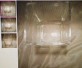 Clear plastic container with a textured surface, shown from multiple angles.
