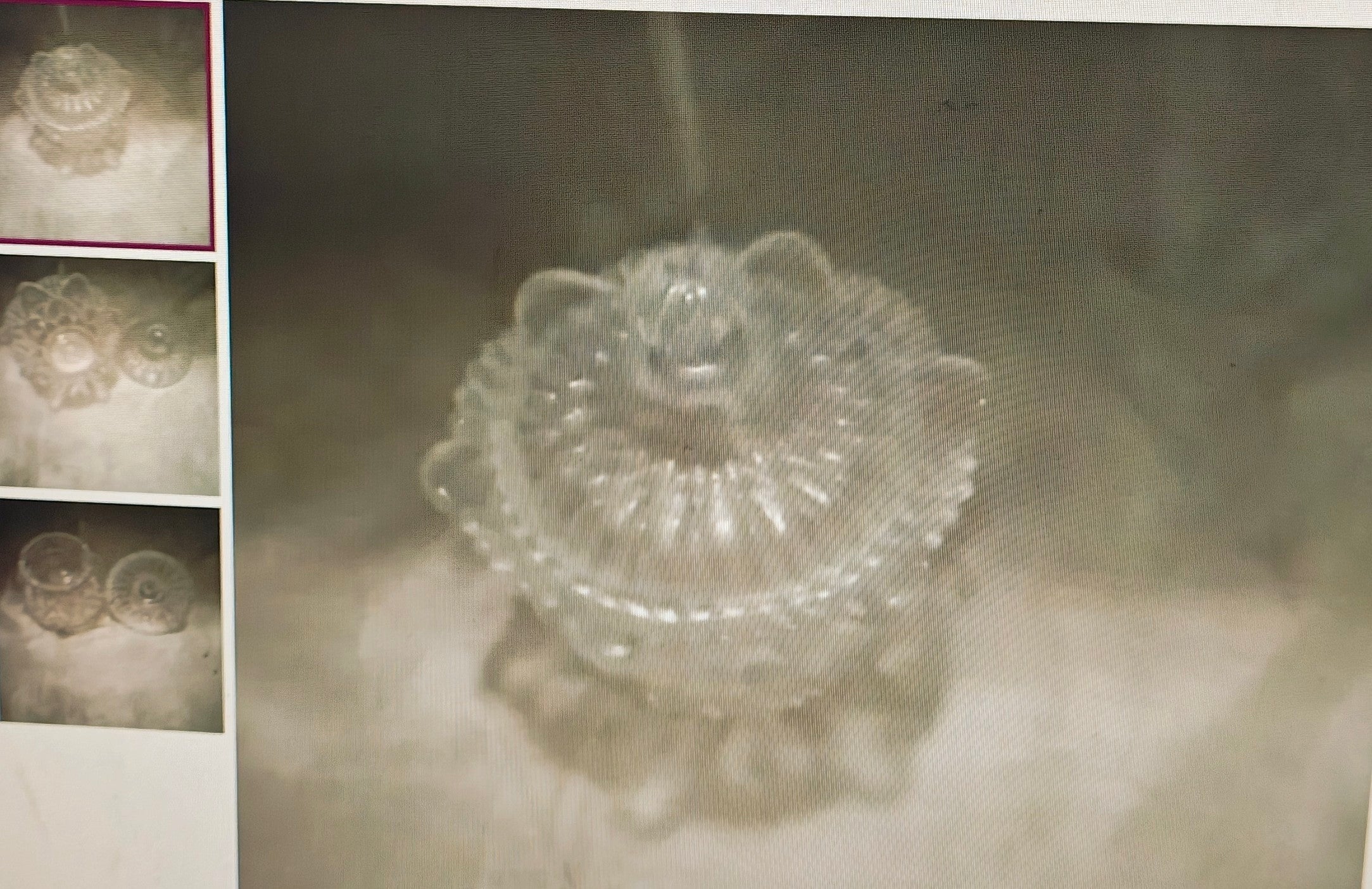 Decorative glass bowl with intricate design on a dark background
