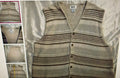 Striped sweater vest on a light gray background with close-up insets showing details.