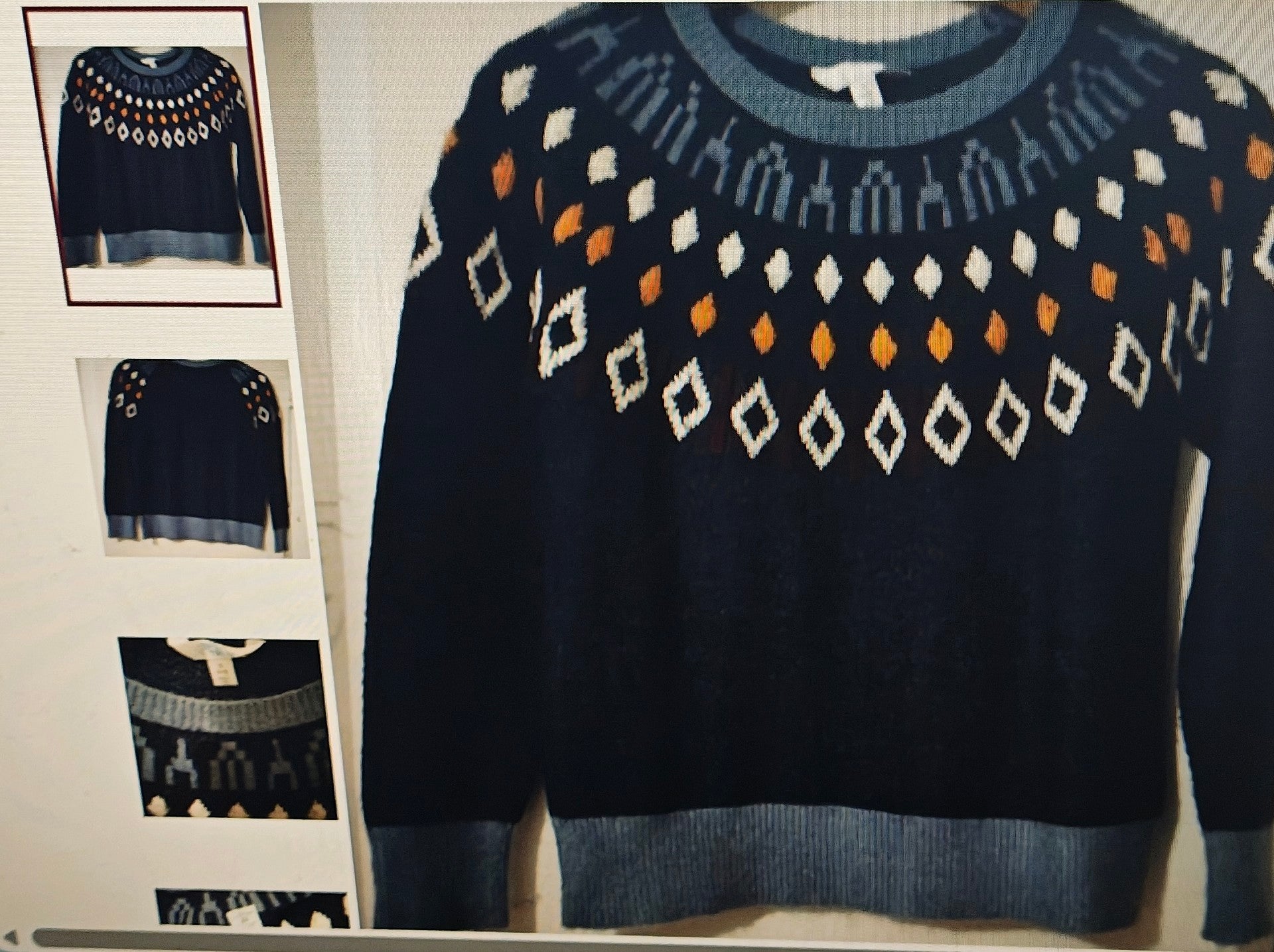Women's Arcrylic lng sleeves sweater blue w/geometric szS4-6 univesity style

