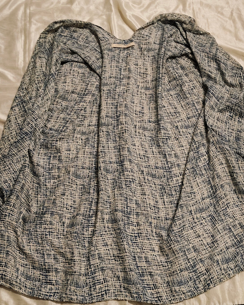 Loft women's sheer open short sleeve cardigan top size XL cream navy blue