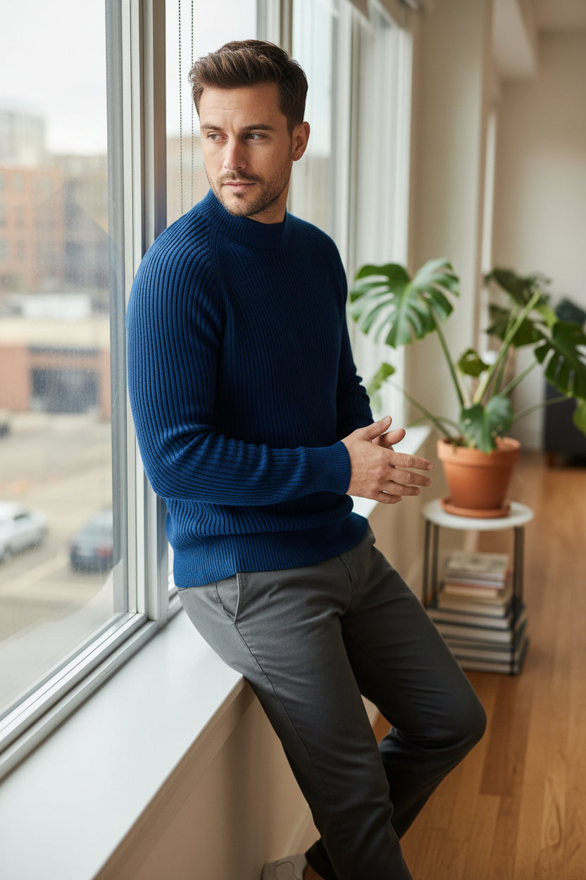 Quince men's blue long sleeves sweater size M 100% organic cotton