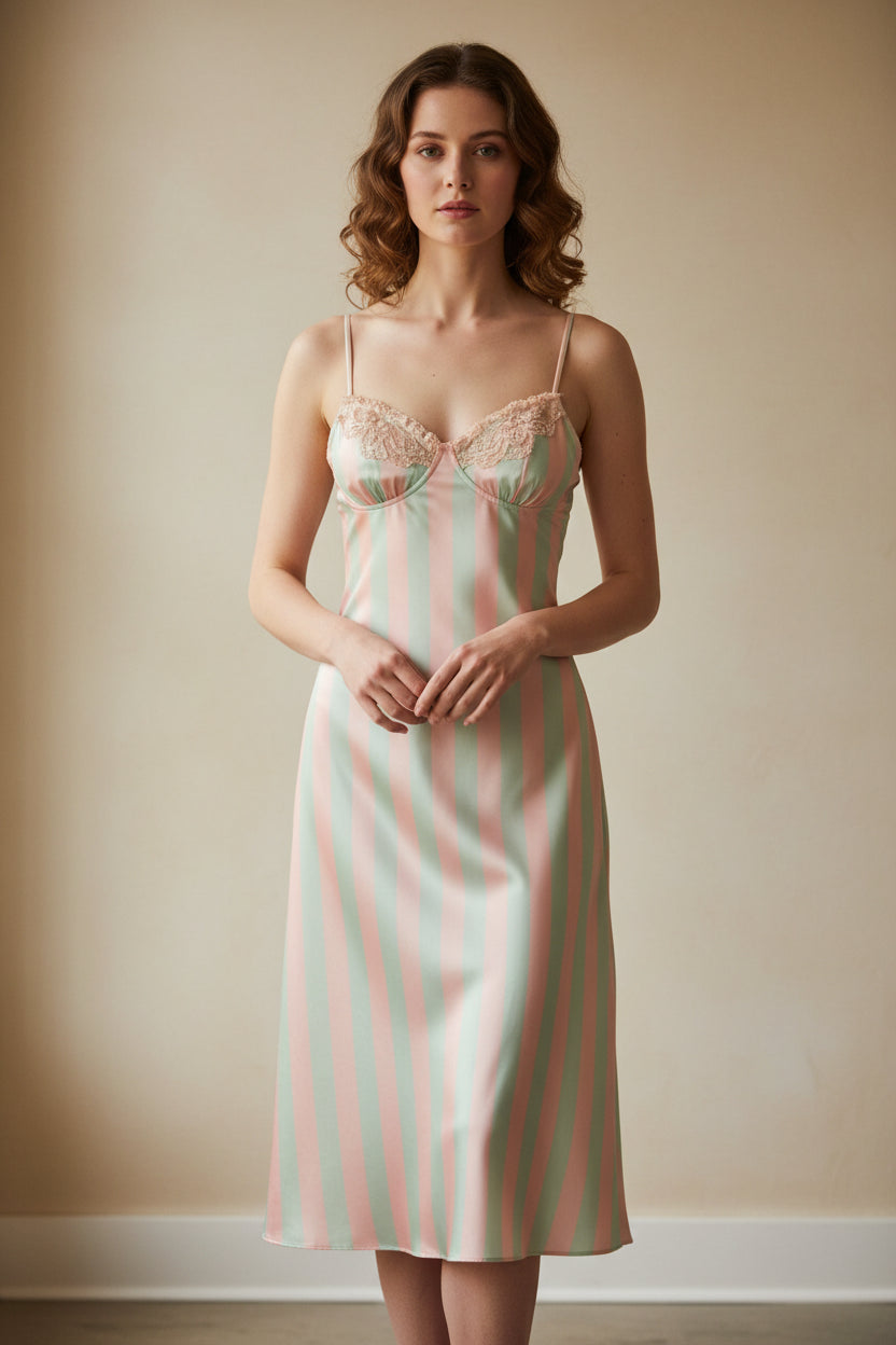 hunkemoller sleepwear women's dress size M tan satin/embroidered sexy romantic