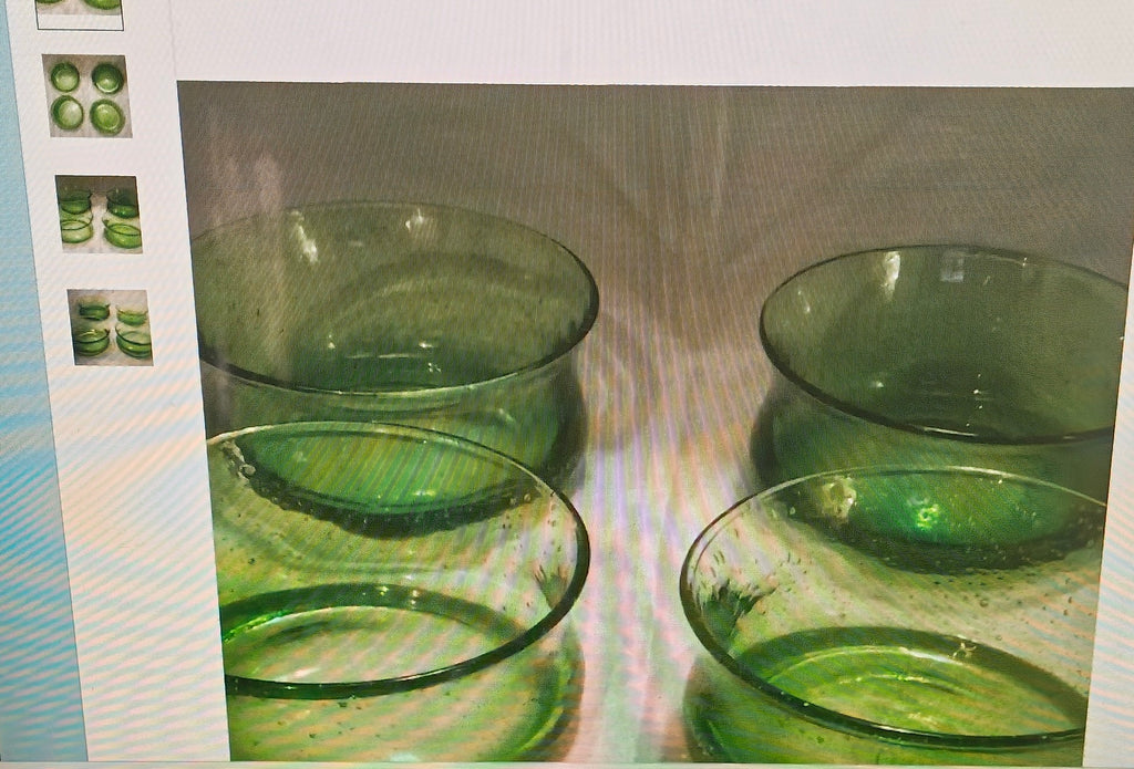 Pulegoso Set of Four Green Glass Bowls Depression Style
