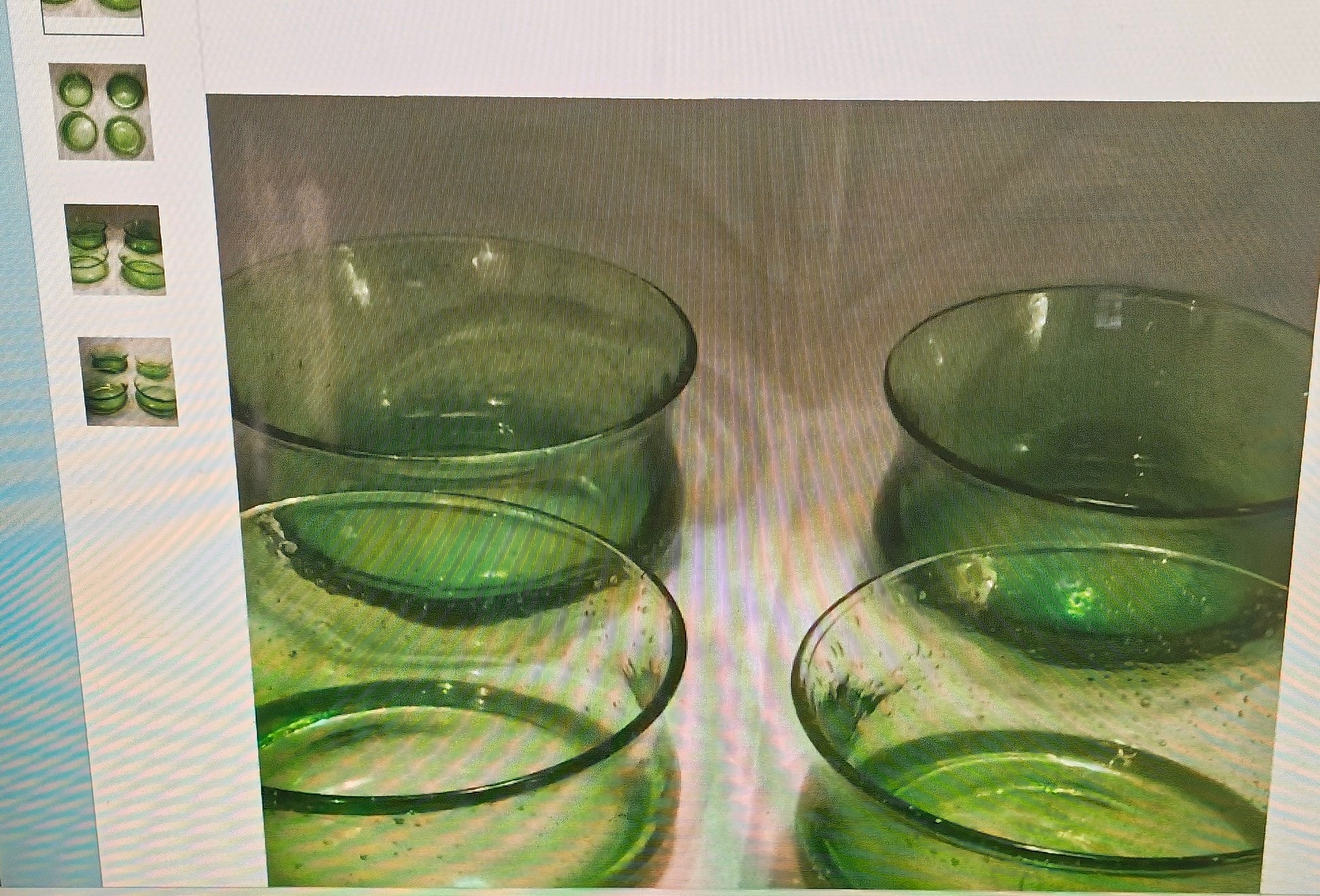 Pulegoso Set of Four Green Glass Bowls Depression Style
