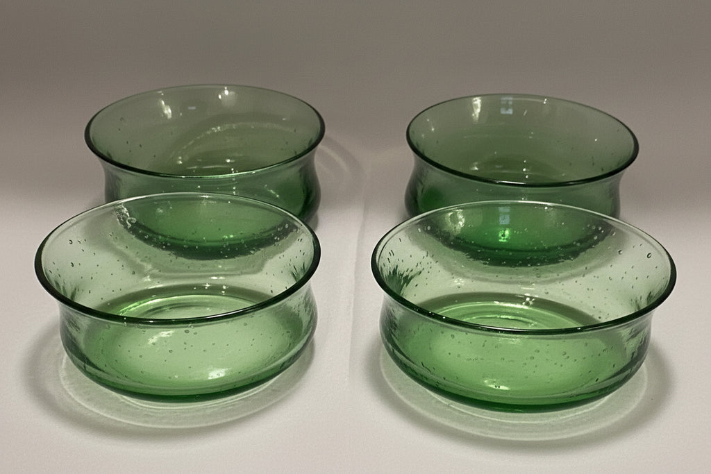 Pulegoso Set of Four Green Glass Bowls Depression Style