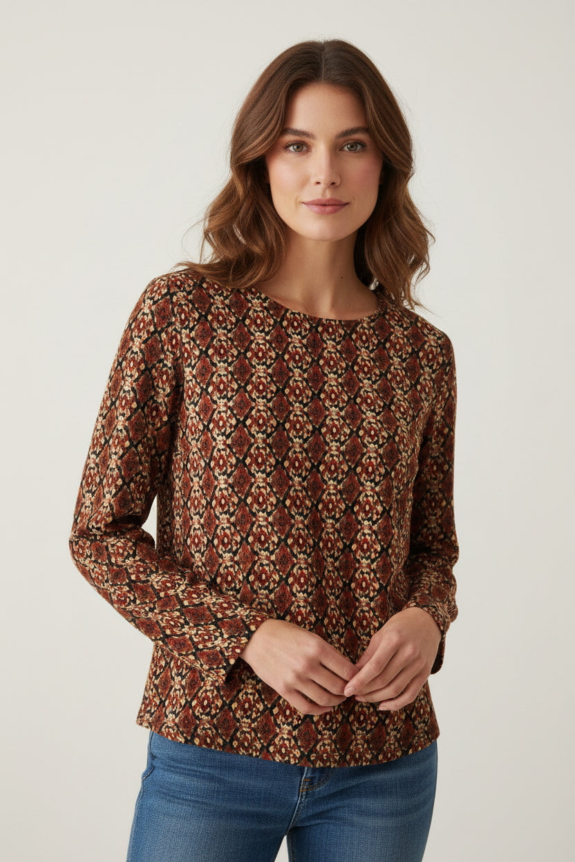 Joel women's sheer long sleeves top geometric multicolor size XXL