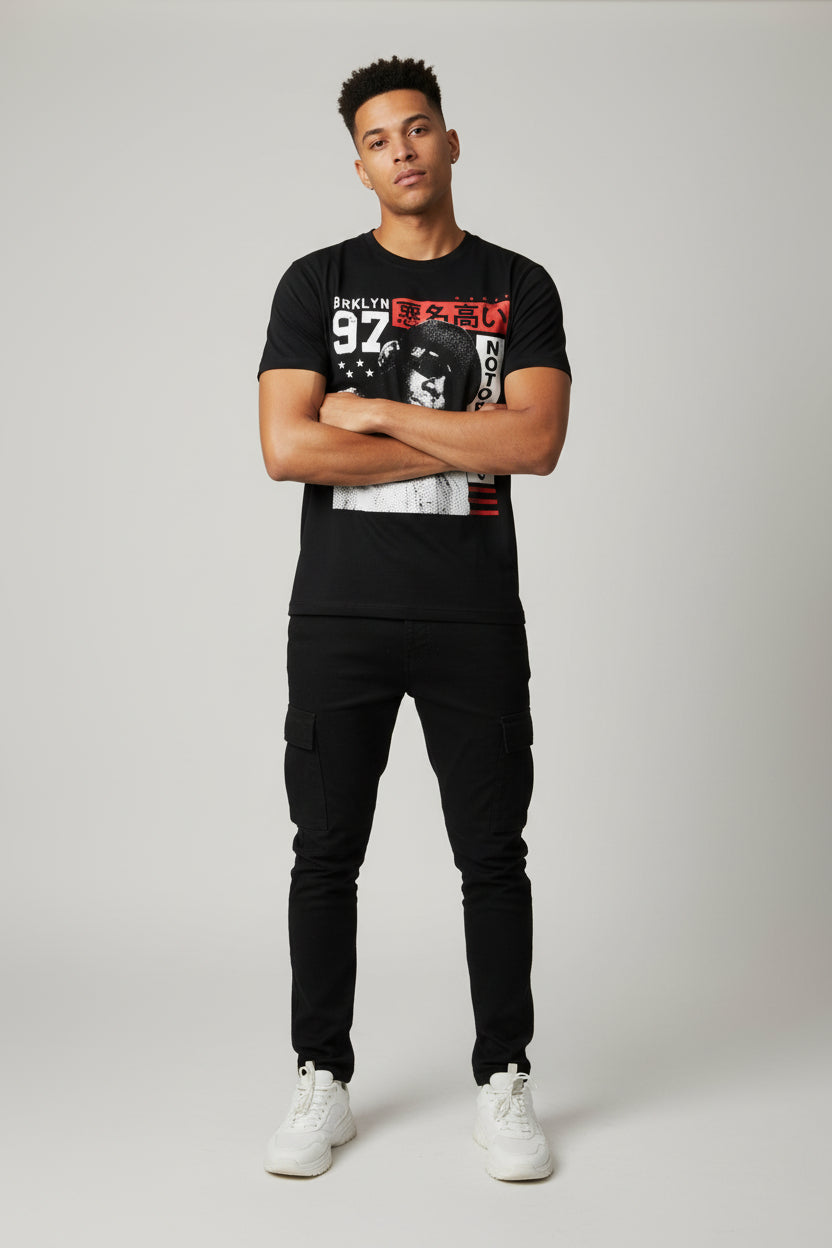 Black and White Short Sleeve Tees with Bold Graphics Size S