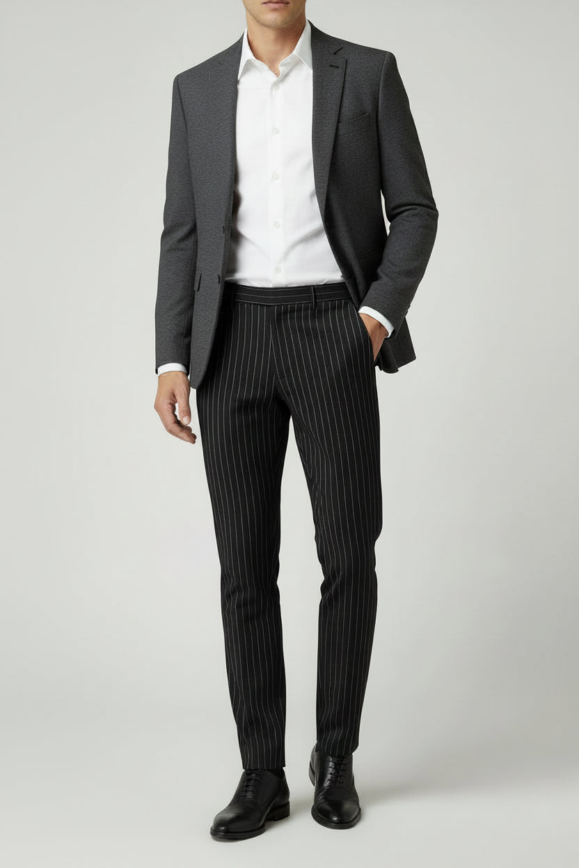 Men's black 4 pockets stripe pants size 3XL 100% wool