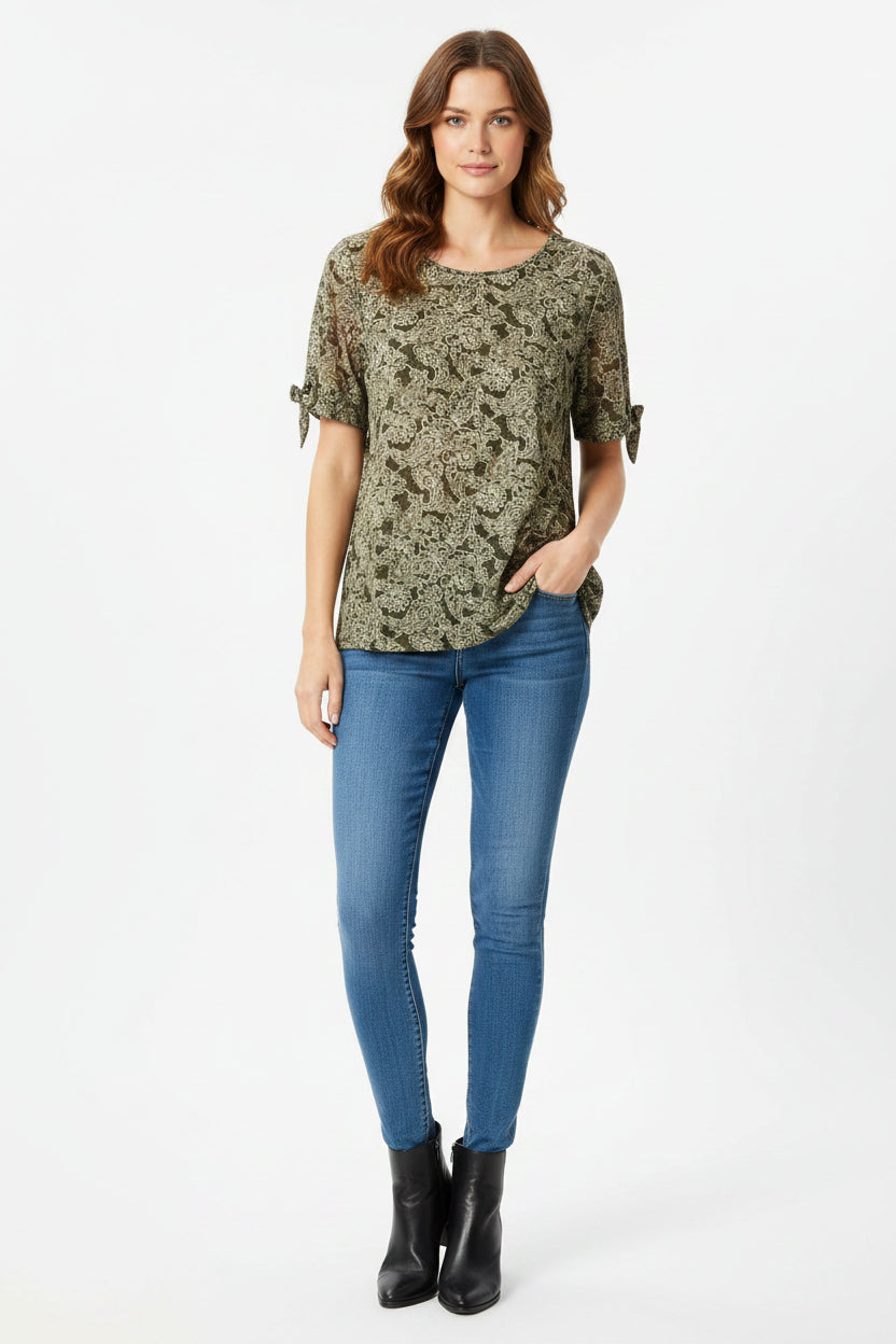 Emily Daniels women's top size XL short sleeves w/tie at end grunge casual wear