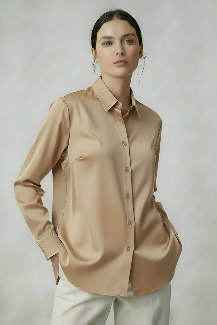 Soft Surroundings women beige collar top long sleeves Size 5X cybergrunge rayon