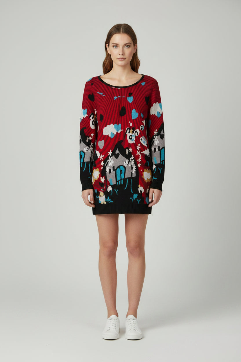 Vintage Bonnie Jean Red and Black Festive Sweater Size L