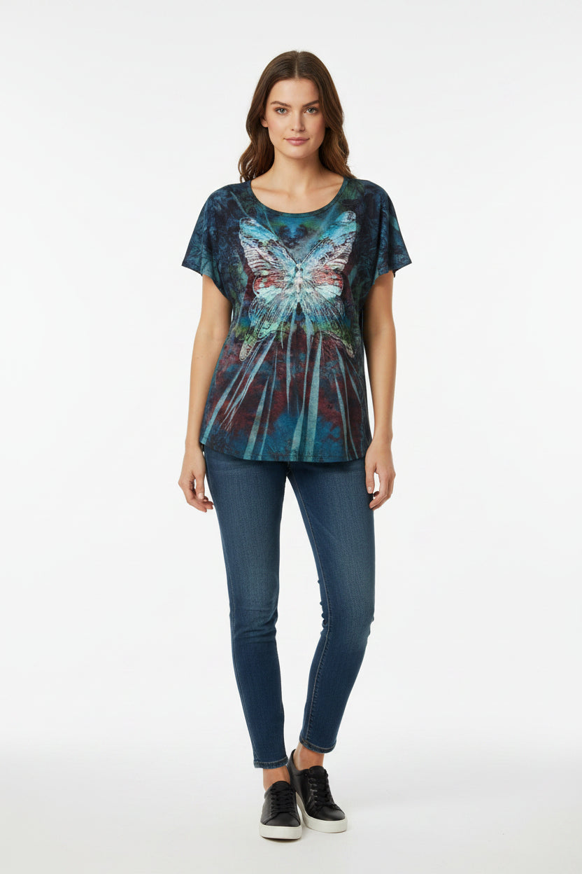 Apt 9 women's blouse size M butterfly V-neck multicolor boho grunge goth wear