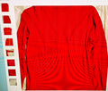 Red long-sleeve shirt on a white background with inset images showing different angles.