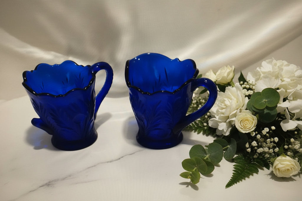 Vintage Cobalt blue glass sugar and creamer collectible