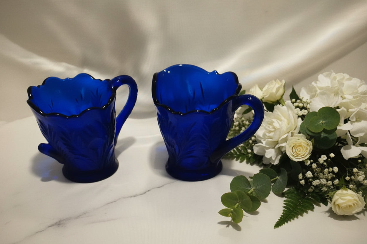 Vintage Cobalt blue glass sugar and creamer collectible