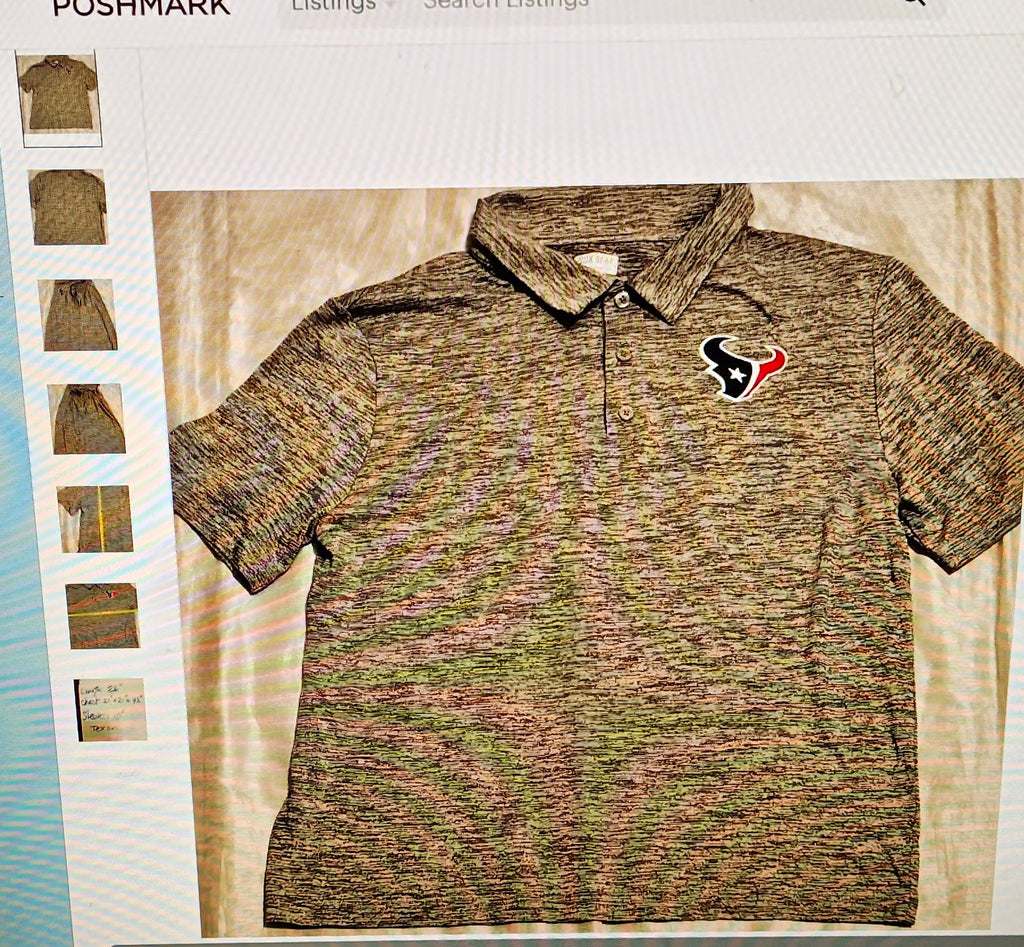 Camouflage polo shirt with a logo on a light background