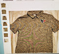Camouflage polo shirt with a logo on a light background