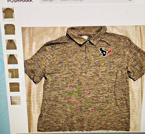 Camouflage polo shirt with a logo on a light background