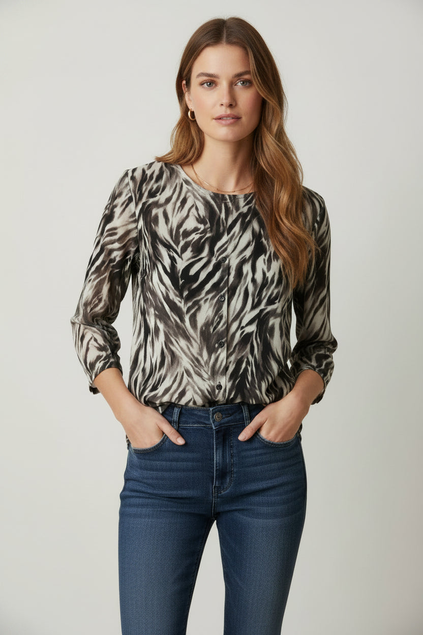 Talbots Women's Petites cardigan size large black, white animal print whimsical grunge