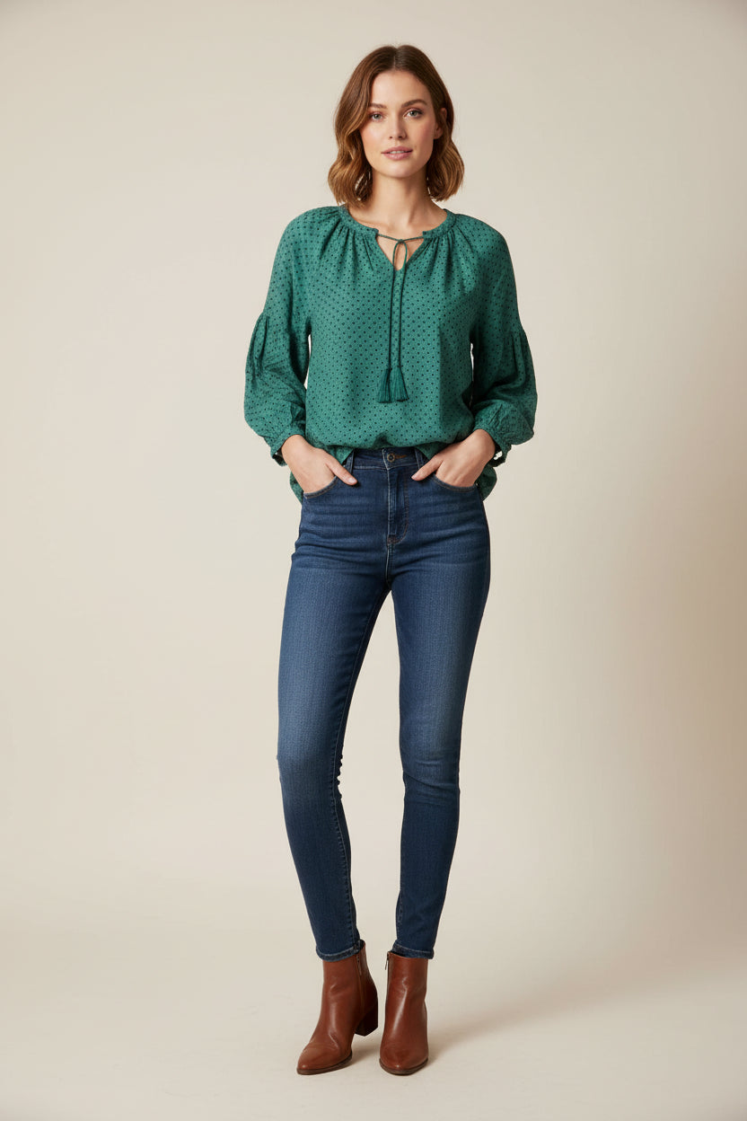 Laura Scott women's blouse size S sleeves rayon boho grunge work wear