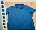 Blue polo shirt with a pattern on a beige surface