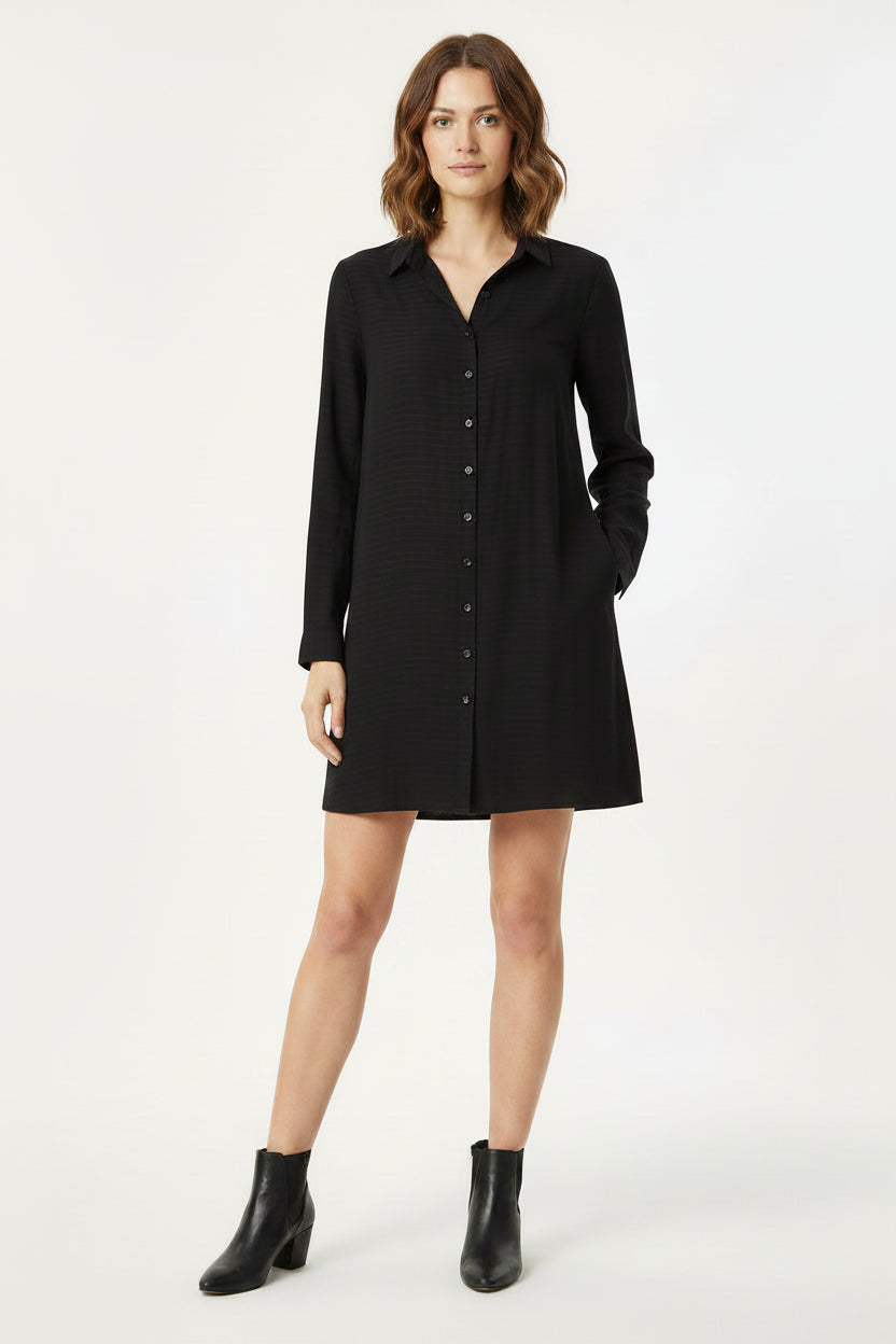 M N women's 100% linen shirt dress chocolate brown size M long sleeves front pock