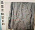 Gray button-up shirt on a hanger with small inset images below