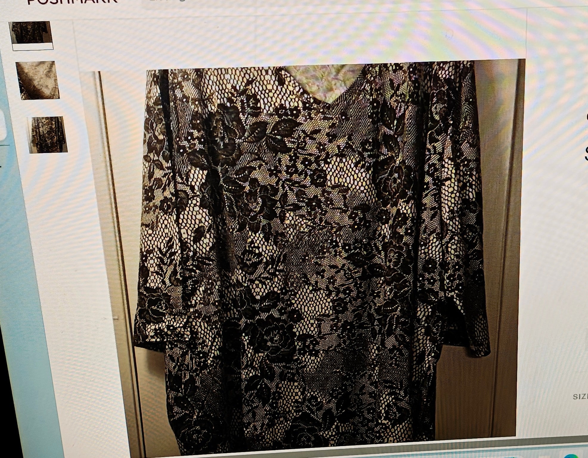 Black lace garment on a hanger against a white background