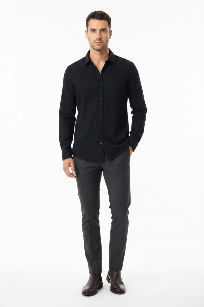 Men's Long Sleeve Button Up Black Shirt by Beverly Hills Polo Club Size 2XLB