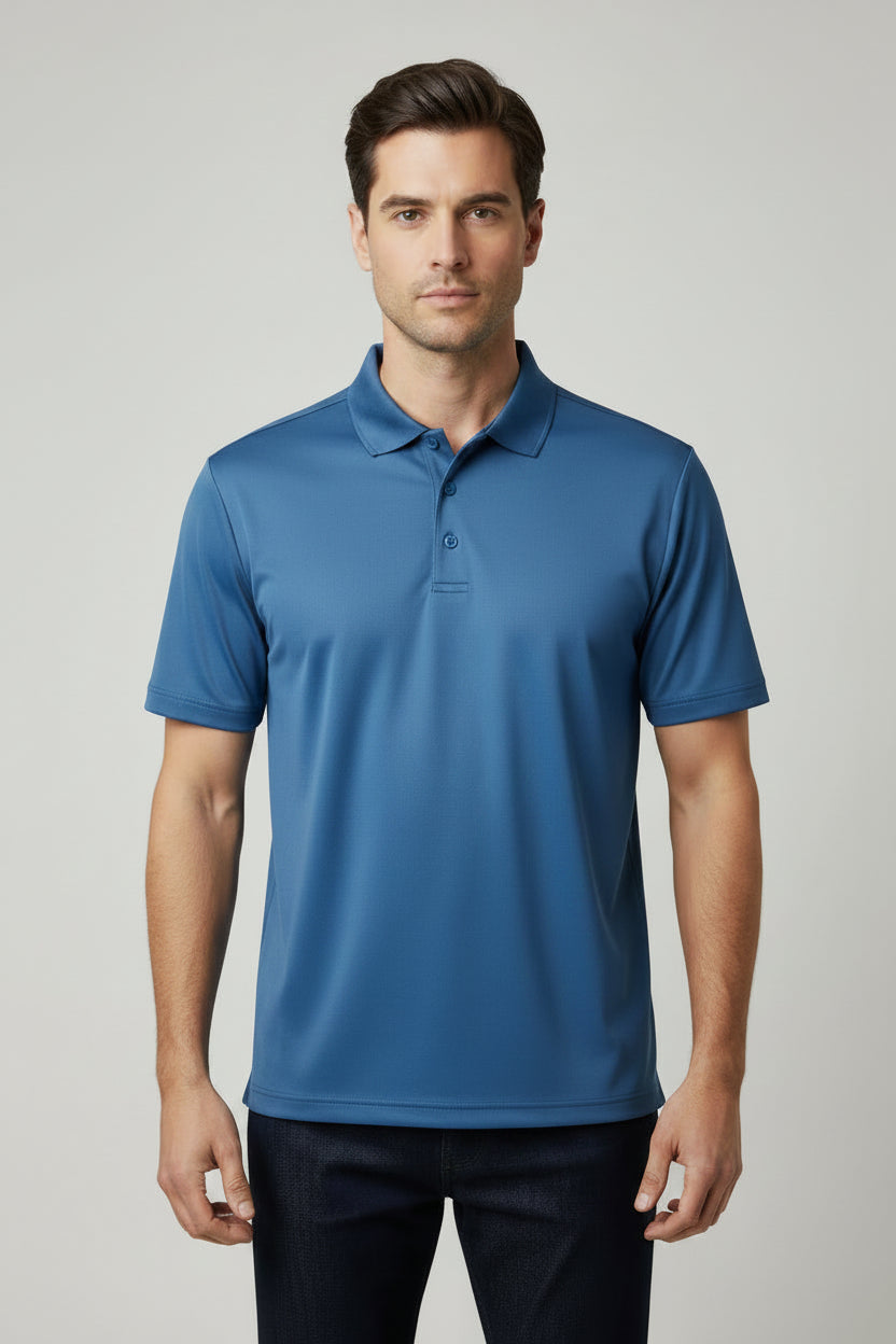 George men's blue short shelves polo shirt size M (38-40) polyester spandex preppy