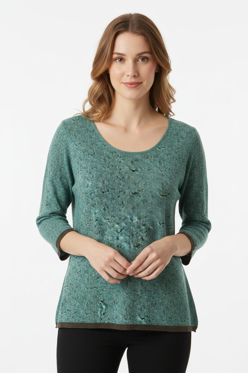 C women's top size XL paisley green frilled sleeves and hem boho grunge indie