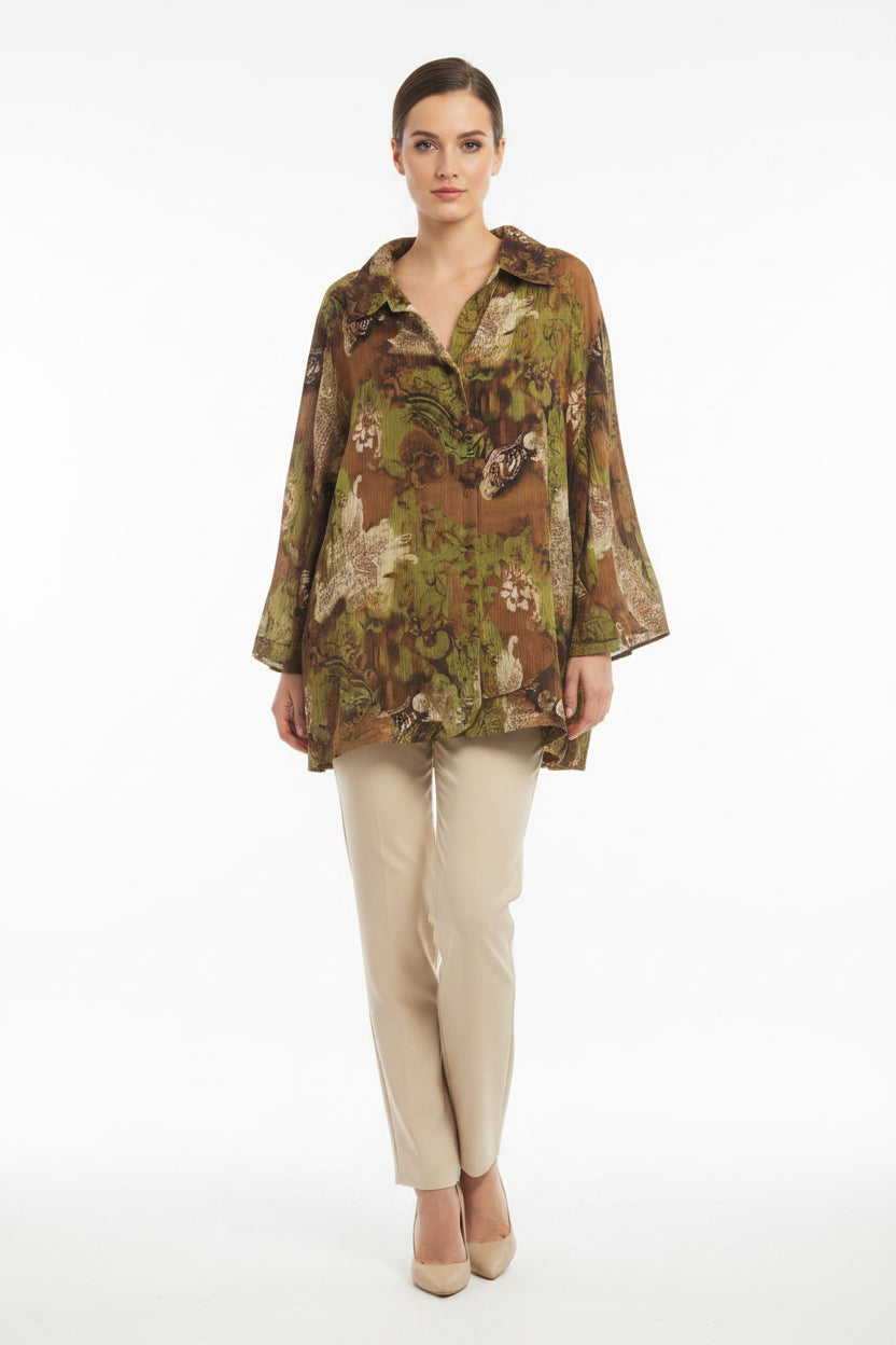 Cato Woman harmonica pleated blouse 22/24W multicolor flared long sleeves work or fun wear