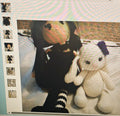 Two handmade crochet-doll and white poodle w/purple flower blk outfit pink complxion