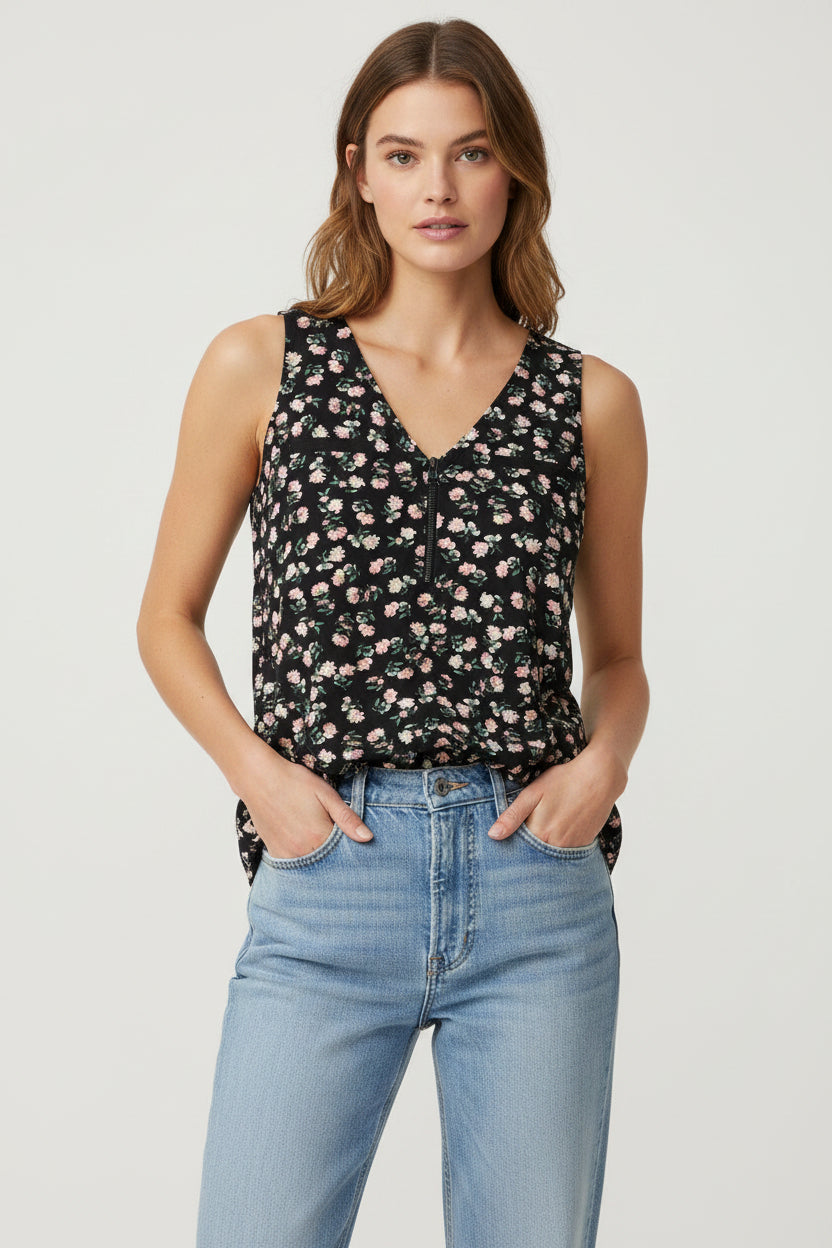 Candie's women's top size L sleeveless parsley pink black whimsical grunge boho